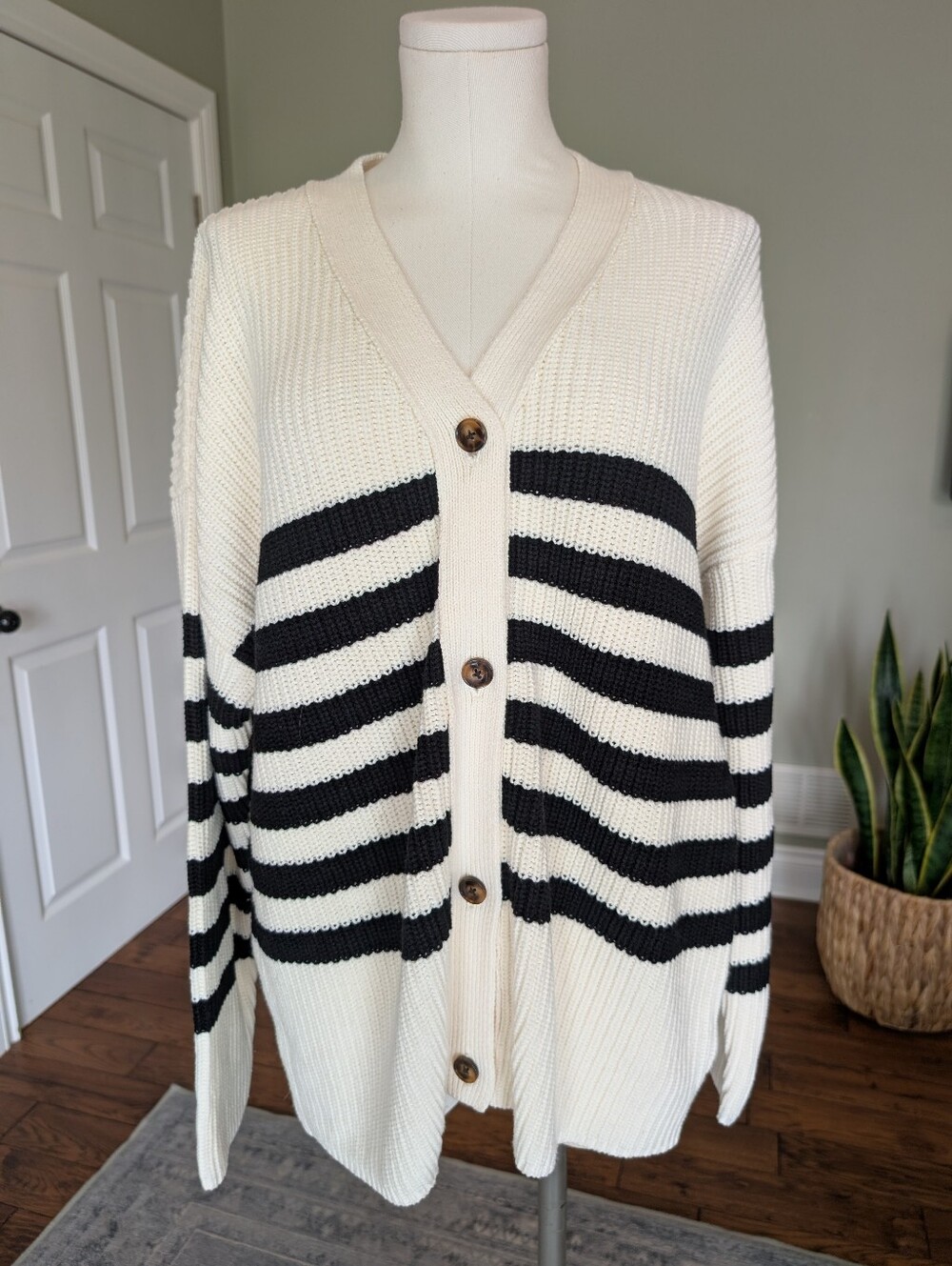 Oak + Fort Chunky Knit Cardigan Sweater Coastal Grandma Preppy Large